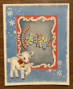 Tarjeta de felicitación de Feliz Navidad vintage de los años 40 con sobre cordero con campana antigua P2A - Imagen 1 de 23