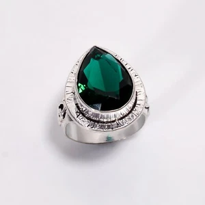 Sterling Silver Pear Natural Chrome Diopside Daughter Statement Ring Size 8.75 - Picture 1 of 6