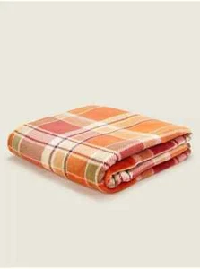 Orange karierter superweicher Fleece Überwurf 120 cm x 150 cm kuschelig nagelneu - Bild 1 von 3