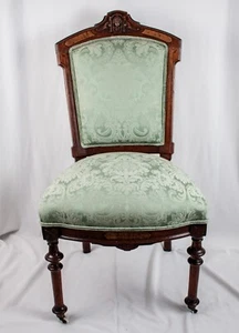 Opa antiker Stuhl 1888 Mahagoni rot Holz grün Paisley Polsterstoff - Bild 1 von 12