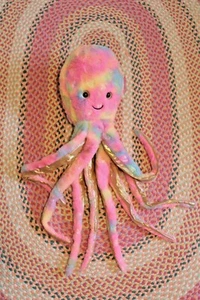 PINK RAINBOW OCTOPUS PLUSH 27" Sparkly Tie-Dye Stuffed Animal Hearts LARGE GOLD* - Picture 1 of 8