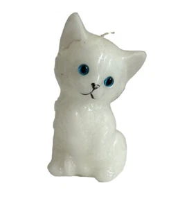 Linda Vela Gatito Gato Blanca Ojos Azules De Colección Gran Detalle 5.5" Alto - Imagen 1 de 6