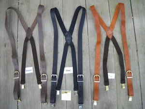 Suspendedores con clip de cuero hechos a mano en EE. UU. negros/marrones/bronceados para hombre de 1" de ancho - Imagen 1 de 4