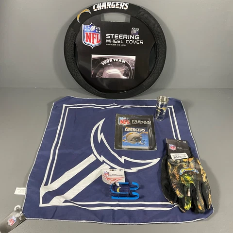 Los Angeles Chargers Gloves, Sled, Glass, Wheel Cover Ultimate Fan Gift Lot Cover