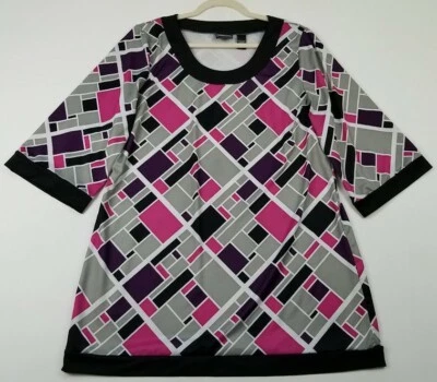 Top túnica Bobbie Brooks para mujer L grande geométrico rosa gris mangas 3/4 elástico Foto 1 de 4