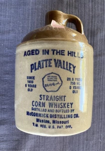 Vintage McCormick Platte Valley Straight Corn Whiskey Jug 4/5 Quart Stoneware - Picture 1 of 4