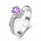 Classic Real 925 Sterling Silver Purple Diamond-cut Crystal 6mm Band Ring J1129