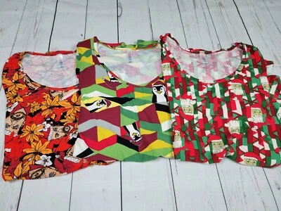 Lot of (3) LuLaRoe Classic T-Shirts/Tops, Size Medium (Christmas Santa Penguins) - Image 1 of 4