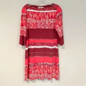 Donna Morgan Boat Neck Striped Dress Women's 6 Pink Burgundy 3/4 Sleeves Career - Picture 1 of 5