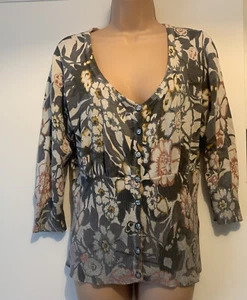 Pepperberry Womens Cream/Brown Floral V-Neck Cotton Cardigan Size 12 - Picture 1 of 6