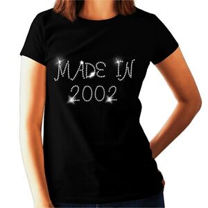 Mujer Hecho En 2002 Estrás Ajustado Camiseta 20th Cumpleaños All Tallas Any Cita