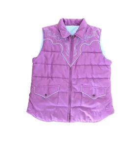 Roper Embroidered Reversible Puffer Vest Size Large Purple Gray Full Zip M12 - Picture 1 of 7