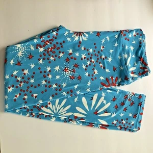Leggings LuLaRoe Americana OS blu tinta unita rosso bianco scintillante fuochi d'artificio nuovi senza etichette - Foto 1 di 3