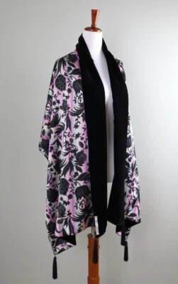 Cachecol DIANE VON FURSTENBERG DVF Vintage Floral Cetim Veludo Xale Envoltório - Imagem 1 de 4