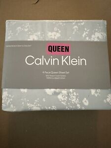 Calvin Klein XDP QUEEN 4Pc Sheet Set Aqua-Blue+White Floral Cotton Cottage Chic