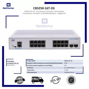 Cisco Refresh CBS250-16T-2G 16 Port Gigabit Ethernet Switch- Same Day Shipping - Picture 1 of 2