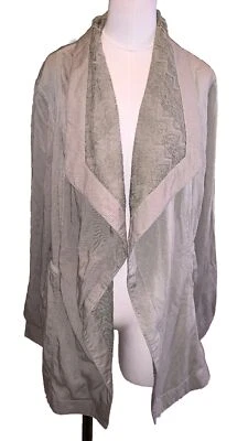 BKE Lace Drape Front Light Jacket Large Dusty Olive - Image 1 of 4