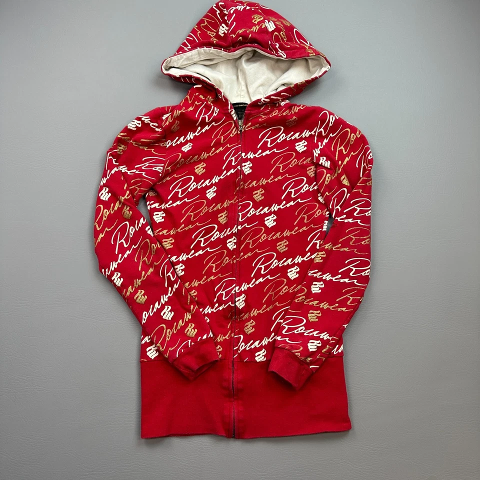 Винтажная женская толстовка с капюшоном Rocawear маленькая красная тонкая эластичная на молнии AOP Y2K - Изображение 1 из 4