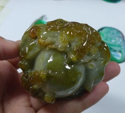 Винтажный натуральный нефрит типа А Twin Pixiu Fortune большой нэцкэ - Изображение 1 из 4