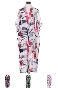 ScarvesMe Elegant Floral Pattern Print Short Sleeve Open Front Kimono Cardigan - Picture 1 of 9