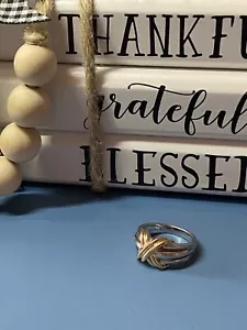 STERLING SILVER & 14K GOLD Crossover Ring 6.6 Grams Size 7 BEAUTIFUL! - Picture 1 of 8