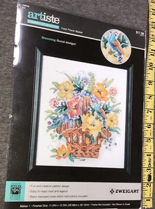 Artiste FRESH Flower Basket 11 x 12 Counted Cross Stitch Cottagecore Kit New - Bild 1 von 8
