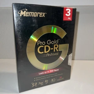Memorex Pro Gold CD-R Archival 3 PK 24k Gold Layer Neuf 52x 700 Mo 80 MIn - Photo 1/3