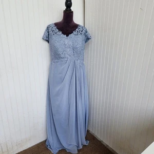 NWT Gown Gallery Special Occasion Chiffon +Lace Embroidered Blue Gown Sz 18 - Picture 1 of 18