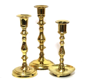 Mismatch Set 3 Vintage Brass Candle Holders Metal India - Picture 1 of 5