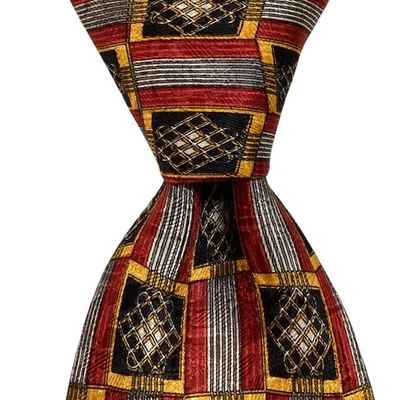 ERMENEGILDO ZEGNA Men's 100% Silk Necktie ITALY Luxury Geometric Red/Gray GUC - Image 1 of 3