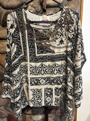 Blusa túnica camisa Johnny Was 100 % seda para mujer negra blanca floral talla XS Foto 1 de 4