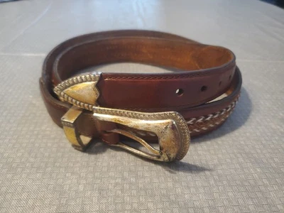 Cinturón para Hombres Orvis Cuero Marrón Verde Miel Yute Trenzado Tejido 2117 EE. UU. Talla 38 Foto 1 de 4