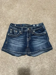 Miss Me Denim Shorts Girls 14 Dark Wash Embellished Flap Pockets Contrast Stitch - Picture 1 of 6