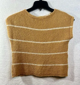 Maglione donna Madewell piccolo maglia uncinetto canottiera senape bianco righe bottoni - Foto 1 di 5