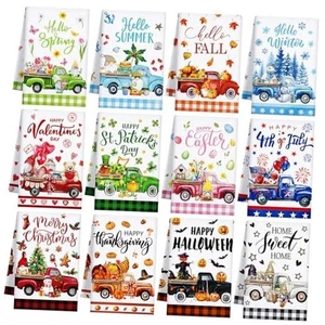 12 Stück Saisonale Küchentücher Set für alle Feiertage Hand Bunt LKW Stil - Bild 1 von 7