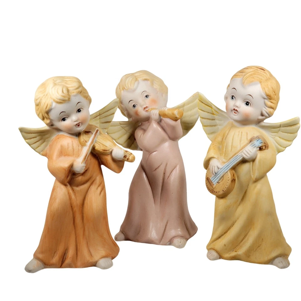 Vintage Homco Angel Music Figurines Set of 3 Flute Banjo Violin #5400 - Image 1 of 4