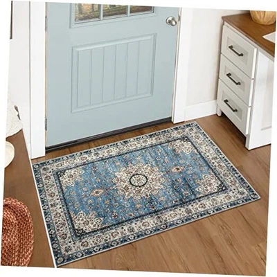 Alfombra de área medallón floral oriental - Alfombra de entrada pequeña azul envejecida 2x3  Foto 1 de 4