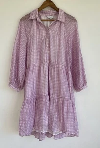 WITCHERY Size 12 Pink Lilac Check Shift Dress Balloon Long Sleeve - Picture 1 of 4