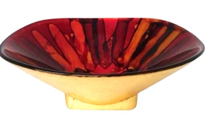 Pier 1 Italian Art Glass Square Bowl Dish Gold Leaf Finish 8" - Picture 1 of 15