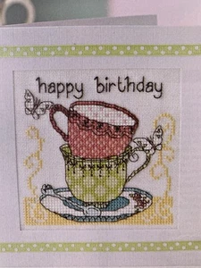 Time For Tea! Vintage Style Teacup Greeting Cards Cross stitch Design Chart - Picture 1 of 4