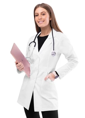 Adar Women Lapel Collar Multi Pocket Buttoned Medical Lab Consultation Coat - Image 1 of 4
