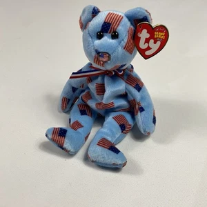 Vintage Beanie Babies UNION THE AMERICAN FLAG OSO CON NARIZ BANDERA 8,5 PULGADAS 2003 - Imagen 1 de 10