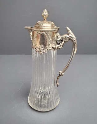 Jarra Claret C19th J C Klintosch Austro-Húngara 800 Plata y Cristal Corte 12"  Foto 1 de 4