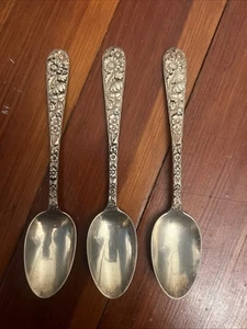 Set Of 3 S Kirk & Son Co Sterling Silver REPOUSSE TEASPOON #487 5 7/8" - Picture 1 of 13