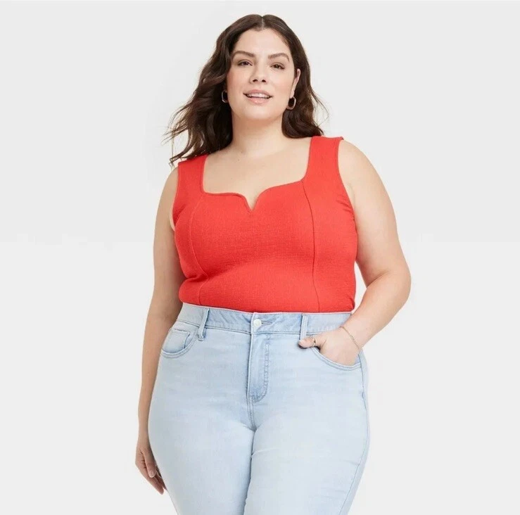 Ava & Viv Women's 2X 20 22 Tank Top - Red Corset Slim Fit Sweetheart Neck - New - Image 1 of 1