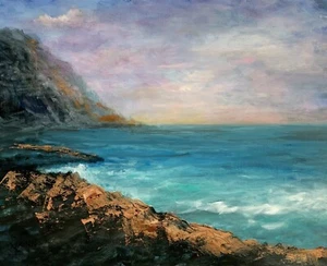 ORIGINAL ART NEW LARGE SEASCAPE PAINTING 16x20inches  OIL ON CANVAS BY GINA VANN - Picture 1 of 8