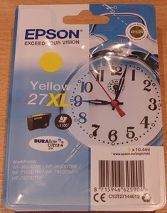GENUINE EPSON 27XL Yellow cartridge ORIGINAL T2714 ALARM CLOCK fresh sealed ink - Imagen 1 de 3