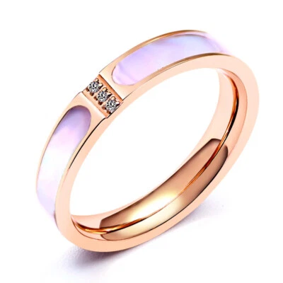 Anillo de cola de 4 mm concha arco iris banda AAA oro rosa de 18 quilates titanio acero anillo tamaño 4-10 Foto 1 de 4