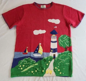 Vintage Quacker Factory Sweater Red Sz M Crewneck Pullover Lighthouse Nautical - Picture 1 of 6