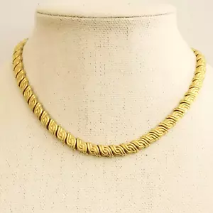 Monet Gold Scroll Link Necklace 16" Ribbed Collar Necklace - Picture 1 of 8